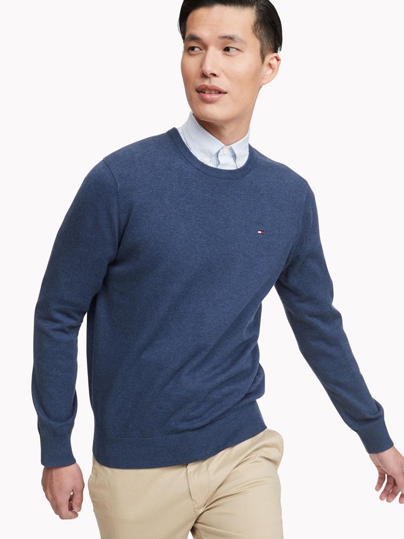 Férfi Tommy Hilfiger Essential crewneck Pulóverek Sötétkék | HU 944TCE